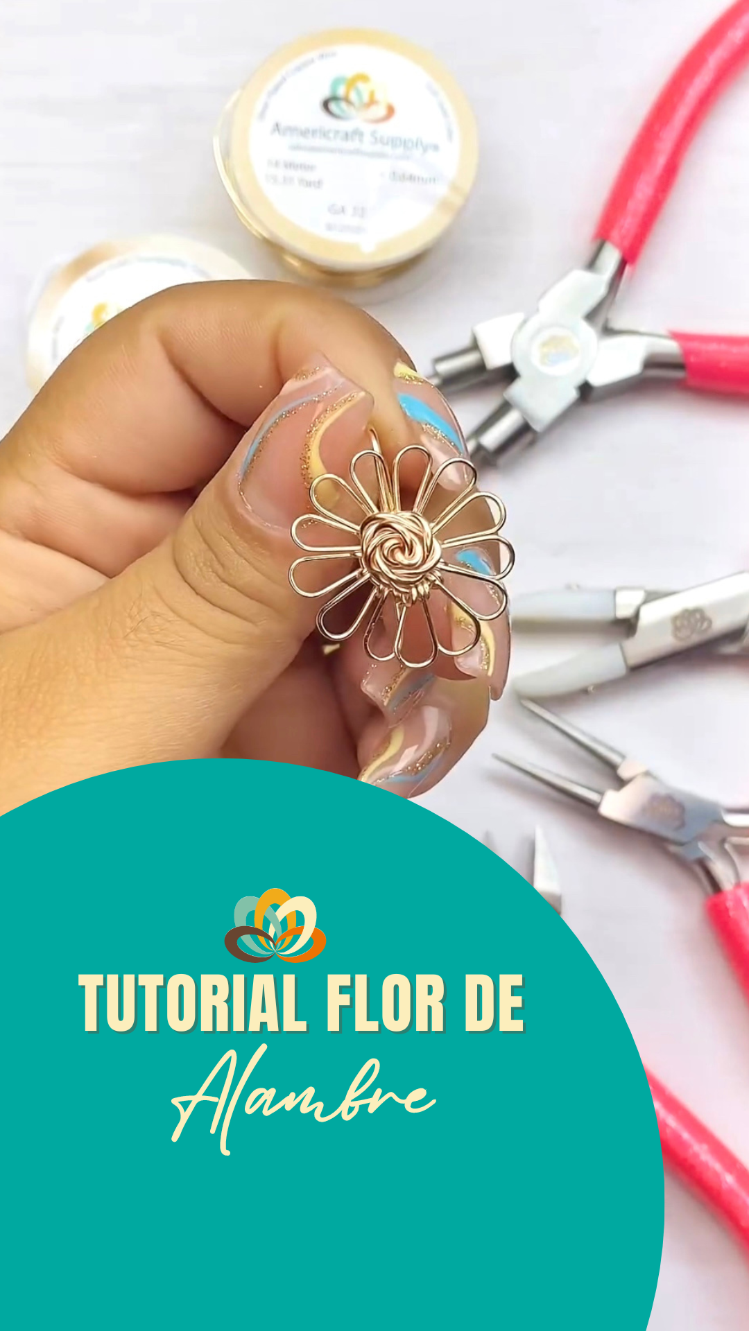 Tutorial detallado Flor en alambre de bisuteria Americraft Supply