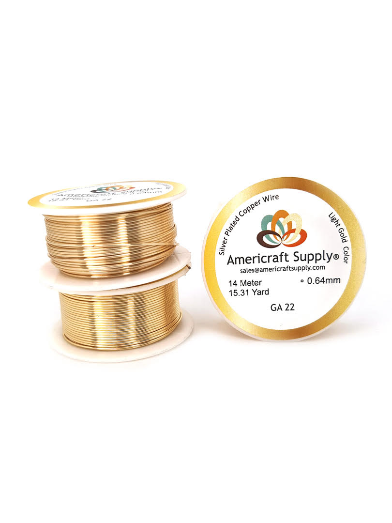 Light Gold Color. Ga 14-16-18-20-22-24-26-28-30-32  Color similar to 14K gold. Does not tarnish. Brand Americraft Supply® Similar color gold 14K