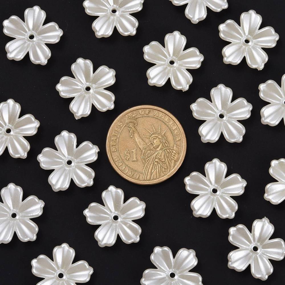 Plastic ABS Pearly Ivory flowers with 5-petals