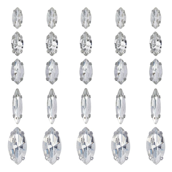 CAJA de diamantes de imitación de cristal facetados, con engastes de puntas de latón en tono platino