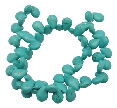 Stränge aus synthetischen türkisfarbenen Perlen, Tropfenform.